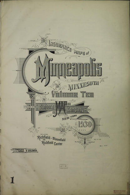 Sanborn Fire Insurance Map from Minneapolis, Hennepin County, Minnesota (1930), Sheet #0001 - Historic Sanborn Fire Insurance Map Print, vintage old map wall art, antique decor, genealogy gift, Minnesota Minnesota map