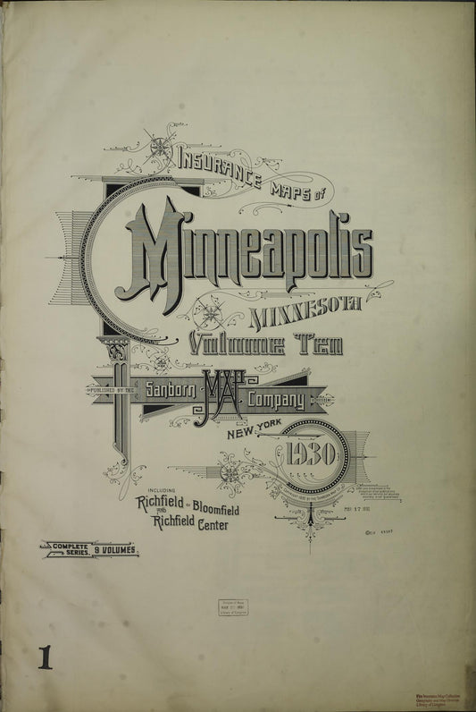 Sanborn Fire Insurance Map from Minneapolis, Hennepin County, Minnesota (1930), Sheet #0001 - Historic Sanborn Fire Insurance Map Print, vintage old map wall art, antique decor, genealogy gift, Minnesota Minnesota map