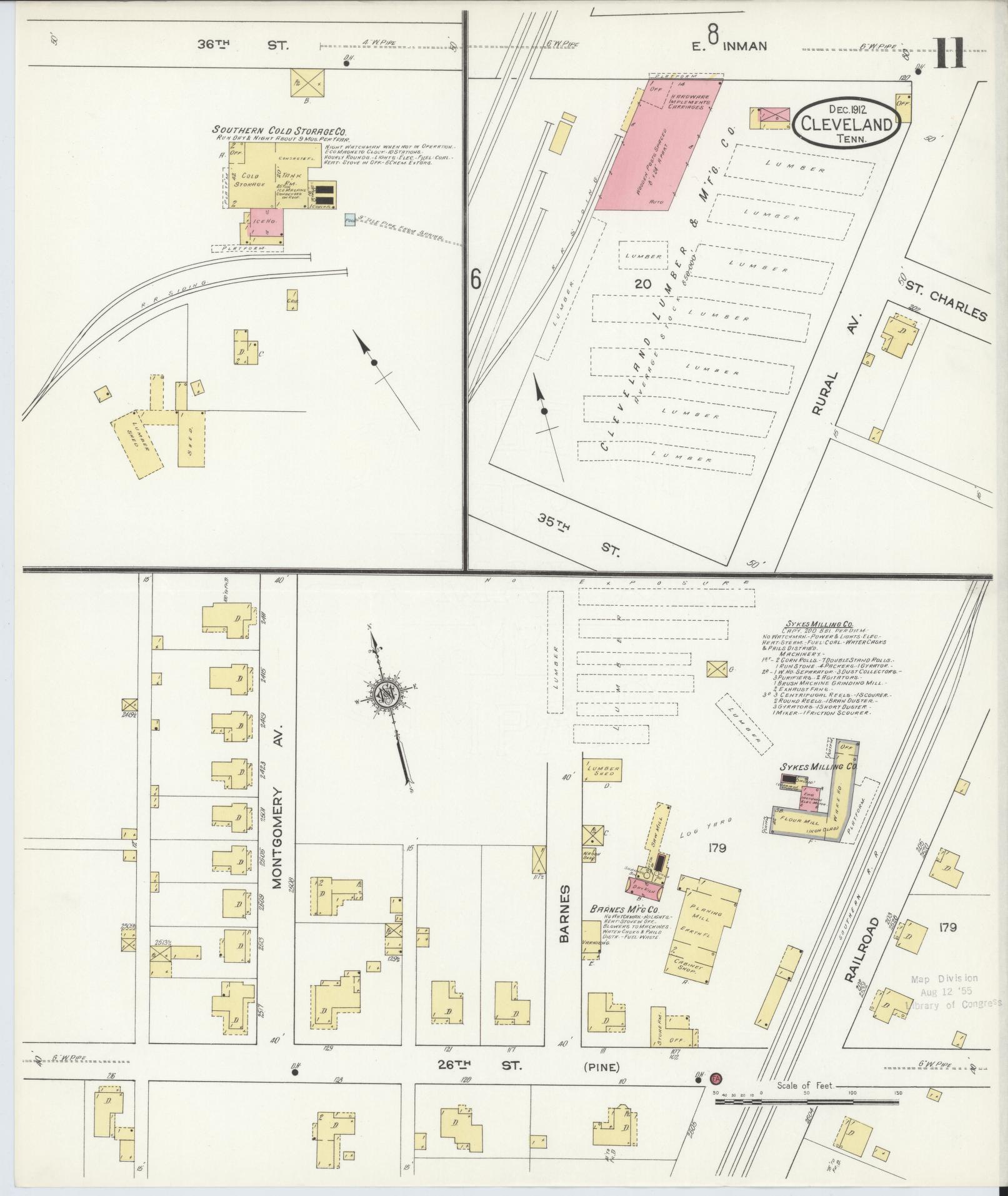 Sanborn Fire Insurance Map from Cleveland, Bradley County, Tennessee (1912), Sheet #0011 - Complete Map Set gallery image, historic Sanborn map, vintage wall art, Tennessee Tennessee