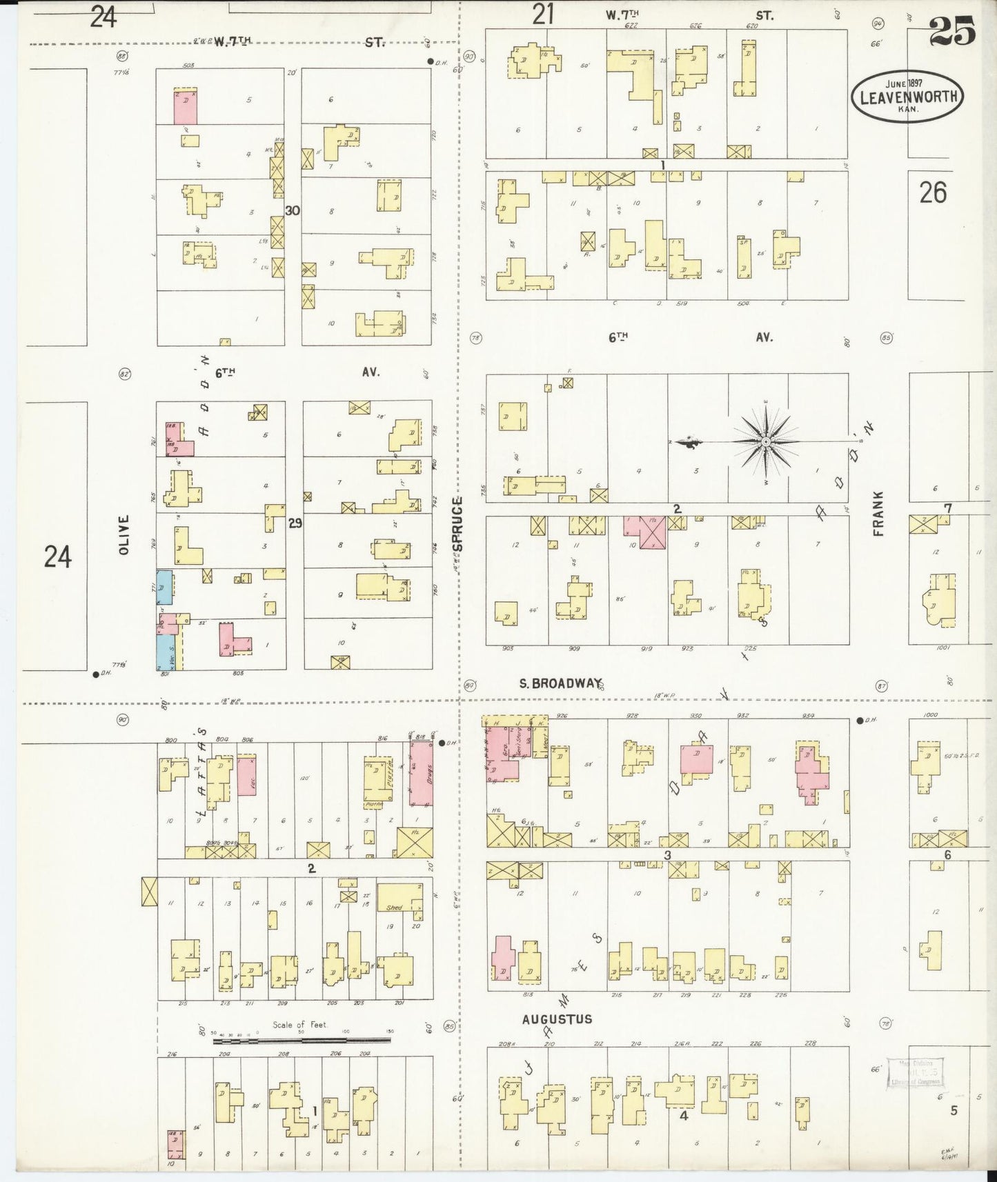 Sanborn Fire Insurance Map from Leavenworth, Leavenworth County, Kansas (1897), Sheet #0026 - Complete Map Set gallery image, historic Sanborn map, vintage wall art, Kansas Kansas