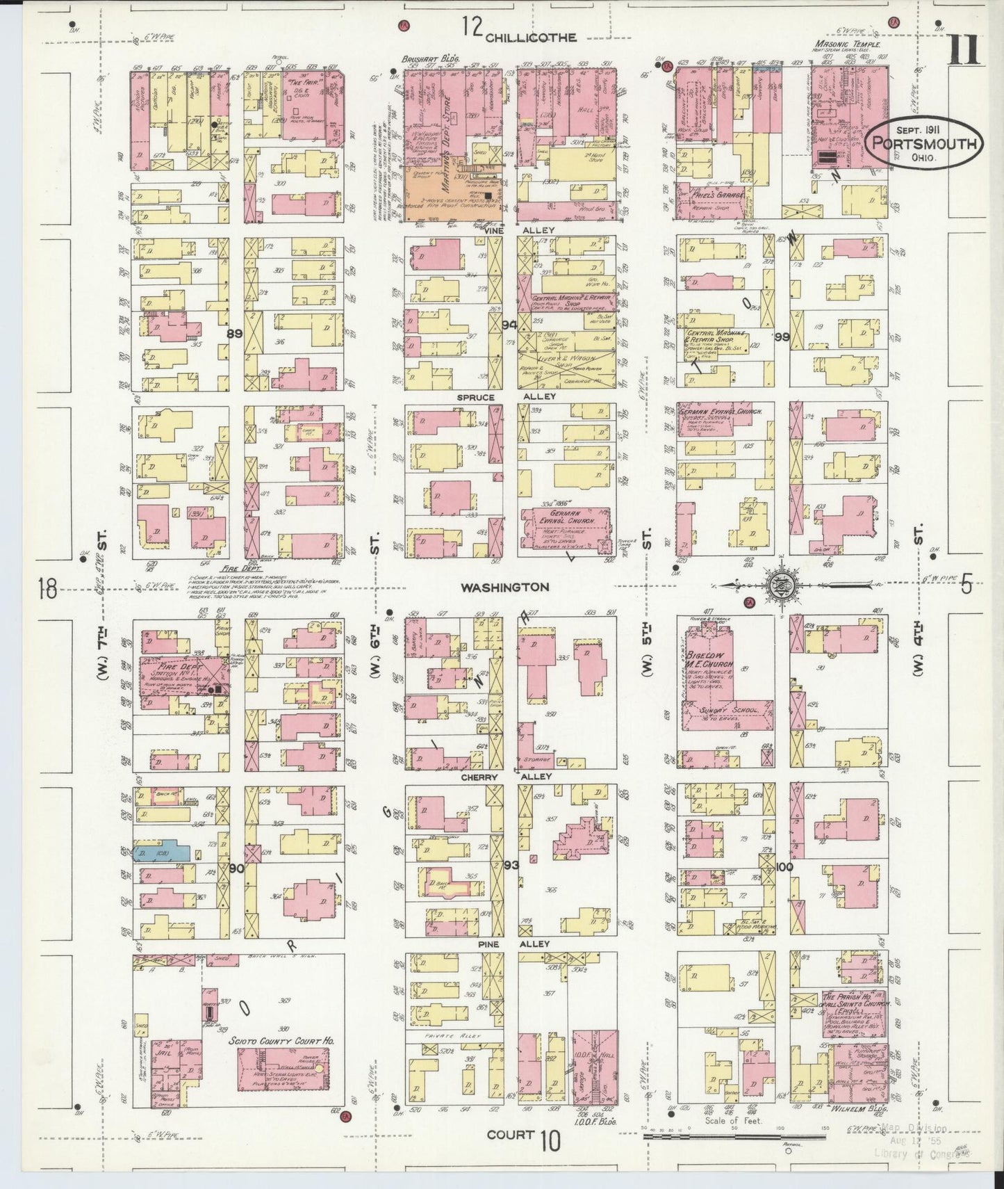 Sanborn Fire Insurance Map from Portsmouth, Scioto County, Ohio (1911), Sheet #0011 - Complete Map Set gallery image, historic Sanborn map, vintage wall art, Ohio Ohio
