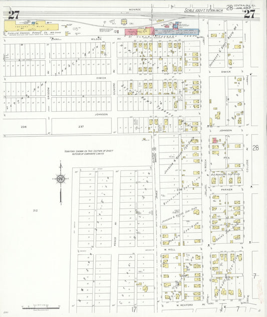 Sanborn Fire Insurance Map from Centralia, Marion, Clinton, Jefferson, and Washington Counties, Illinois (1938), Sheet #0027 - Historic Sanborn Fire Insurance Map Print, vintage old map wall art, antique decor, genealogy gift, Illinois Illinois map