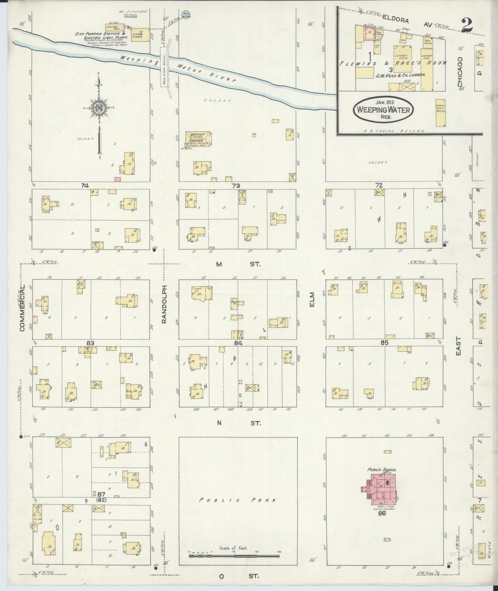 Sanborn Fire Insurance Map from Weeping Water, Cass County, Nebraska (1913), Sheet #0002 - Historic Sanborn Fire Insurance Map Print, vintage old map wall art, antique decor, genealogy gift, Nebraska Nebraska map