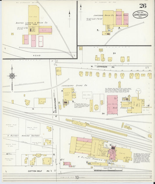 Sanborn Fire Insurance Map from Jonesboro, Craighead County, Arkansas (1913), Sheet #0026 - Historic Sanborn Fire Insurance Map Print, vintage old map wall art, antique decor, genealogy gift, Arkansas Arkansas map