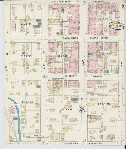 Sanborn Fire Insurance Map from Ann Arbor, Washtenaw County, Michigan (1888), Sheet #0005 - Historic Sanborn Fire Insurance Map Print, vintage old map wall art, antique decor, genealogy gift, Michigan Michigan map