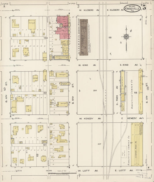 Sanborn Fire Insurance Map from Kingsville, Kleberg County, Texas (1922), Sheet #0005 - Historic Sanborn Fire Insurance Map Print, vintage old map wall art, antique decor, genealogy gift, Texas Texas map