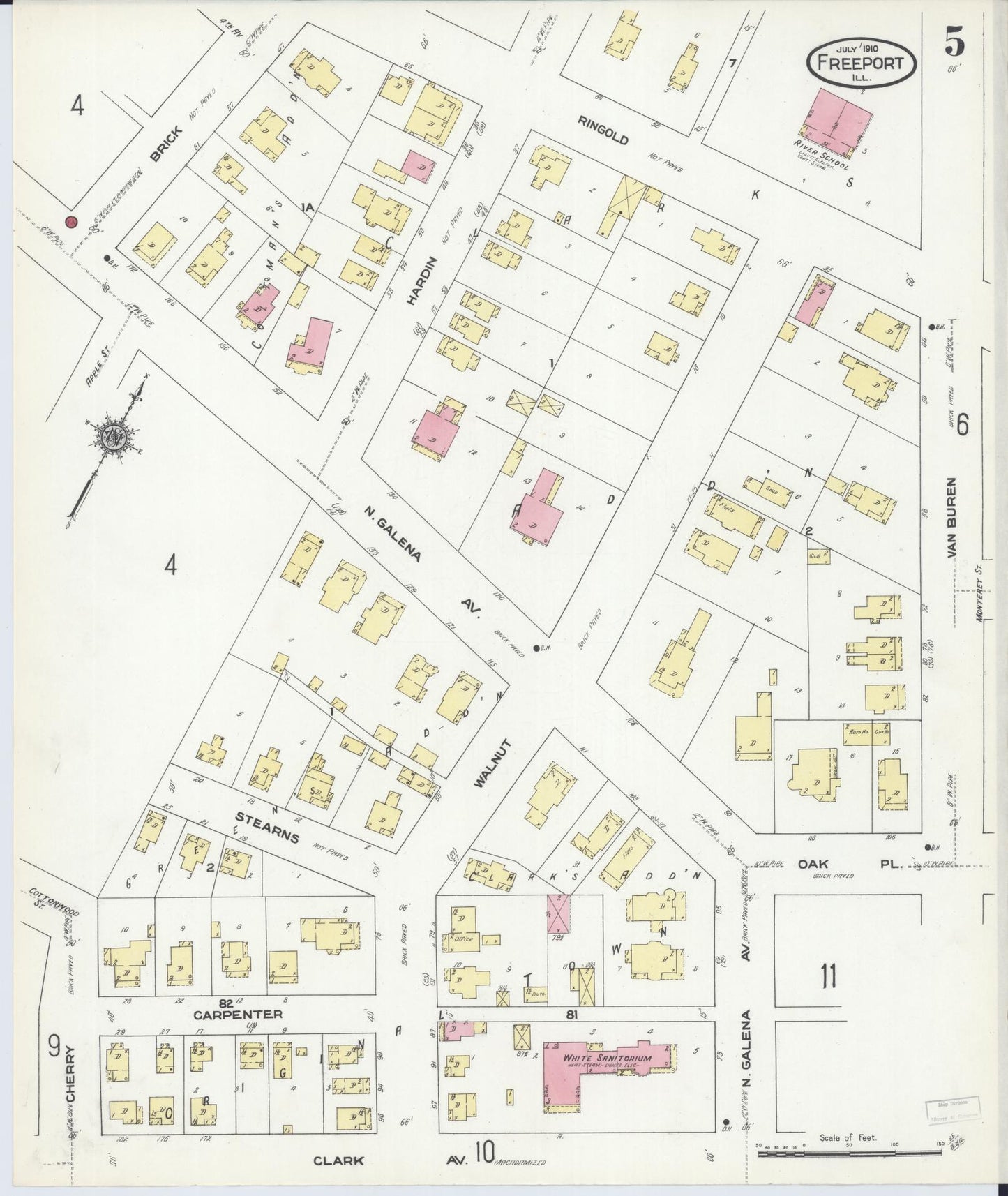 Sanborn Fire Insurance Map from Freeport, Stephenson County, Illinois (1910), Sheet #0005 - Complete Map Set gallery image, historic Sanborn map, vintage wall art, Illinois Illinois