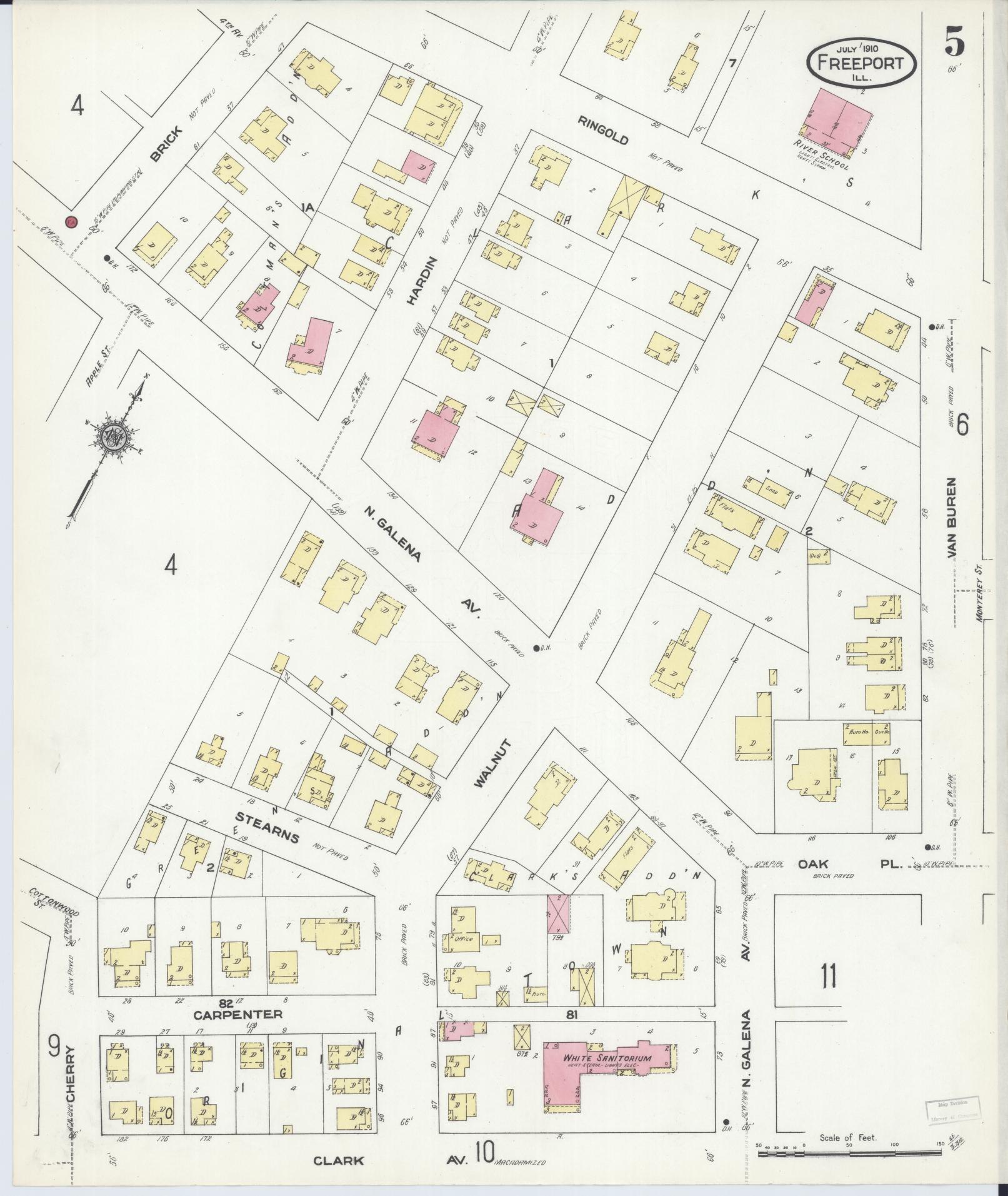 Sanborn Fire Insurance Map from Freeport, Stephenson County, Illinois (1910), Sheet #0005 - Complete Map Set gallery image, historic Sanborn map, vintage wall art, Illinois Illinois