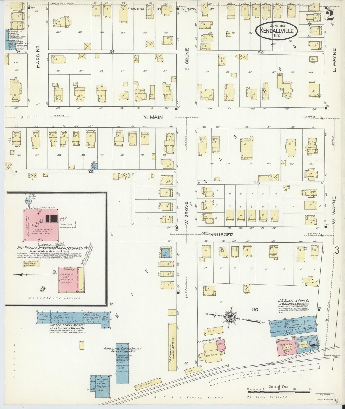 Sanborn Fire Insurance Map from Kendallville, Noble County, Indiana (1914), Sheet #0002 - Historic Sanborn Fire Insurance Map Print, vintage old map wall art, antique decor, genealogy gift, Indiana Indiana map