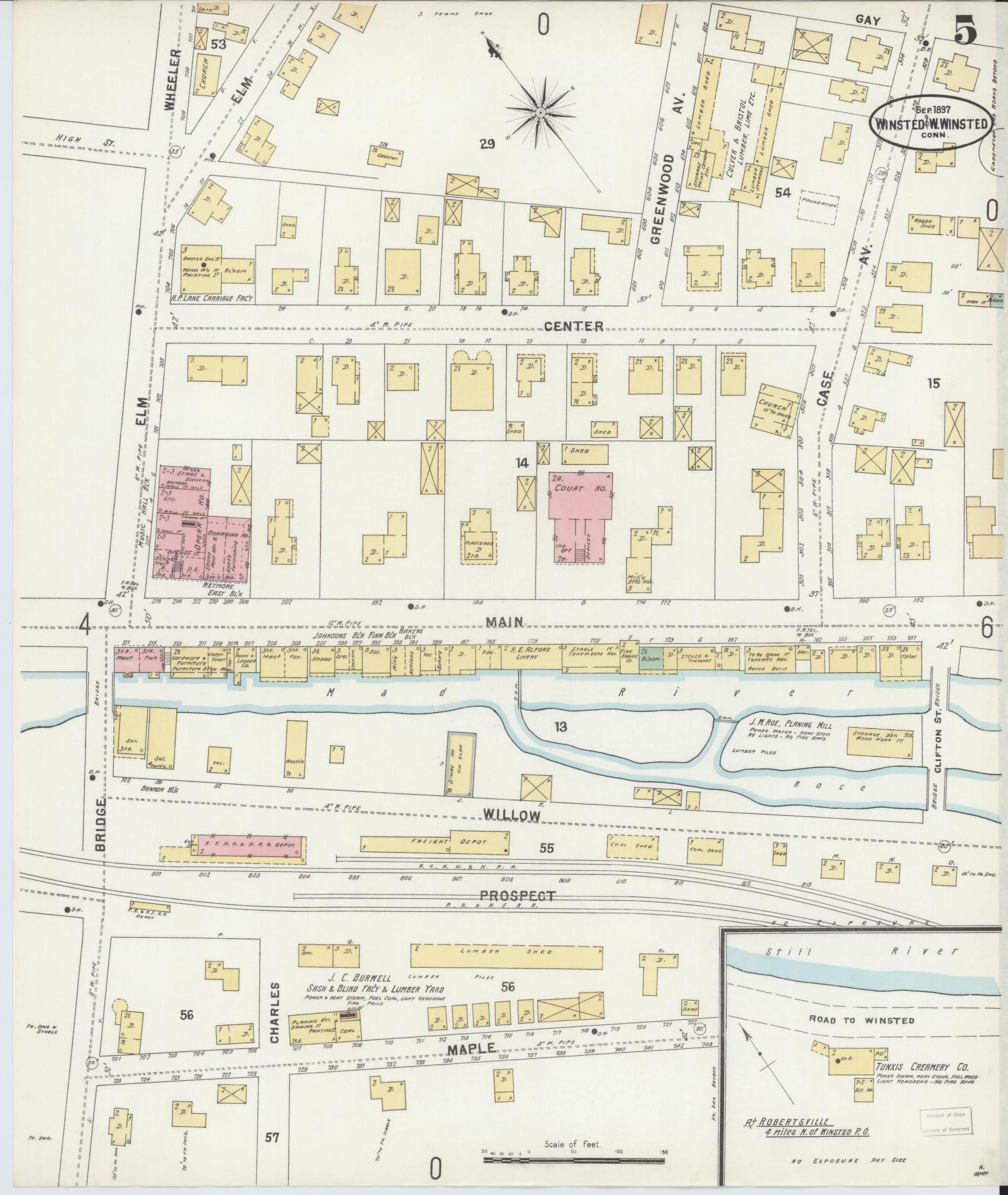 Sanborn Fire Insurance Map from Winsted, Litchfield County, Connecticut (1897), Sheet #0005 - Historic Sanborn Fire Insurance Map Print, vintage old map wall art, antique decor, genealogy gift, Connecticut Connecticut map