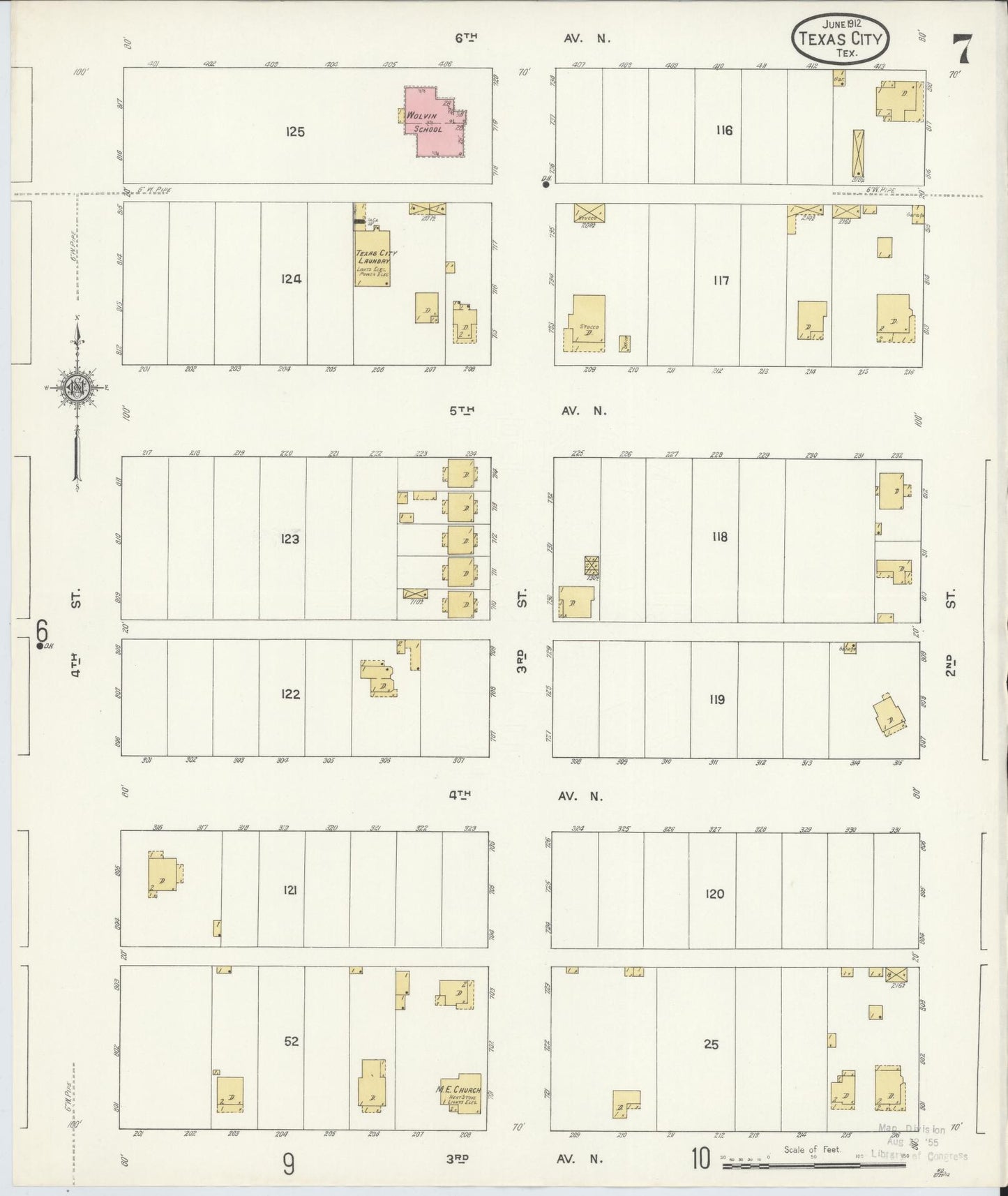 Sanborn Fire Insurance Map from Texas City, Galveston County, Texas (1912), Sheet #0007 - Complete Map Set gallery image, historic Sanborn map, vintage wall art, Texas Texas