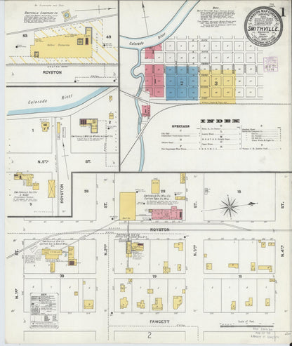 Sanborn Fire Insurance Map from Smithville, Bastrop County, Texas (1905), Sheet #0001 - Complete Map Set gallery image, historic Sanborn map, vintage wall art, Texas Texas