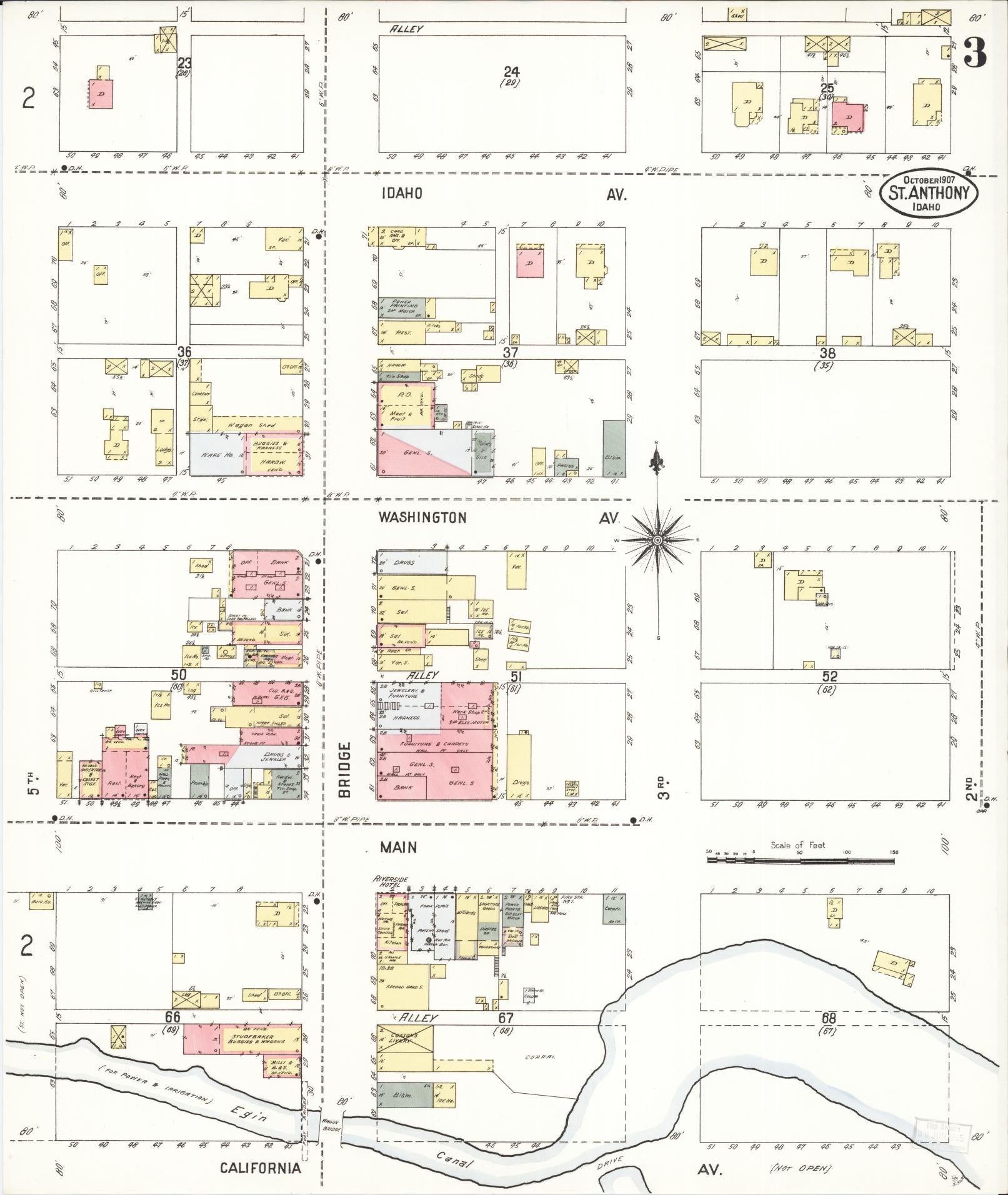 Sanborn Fire Insurance Map from Saint Anthony, Fremont County, Idaho (1907), Sheet #0003 - Complete Map Set gallery image, historic Sanborn map, vintage wall art, Idaho Idaho