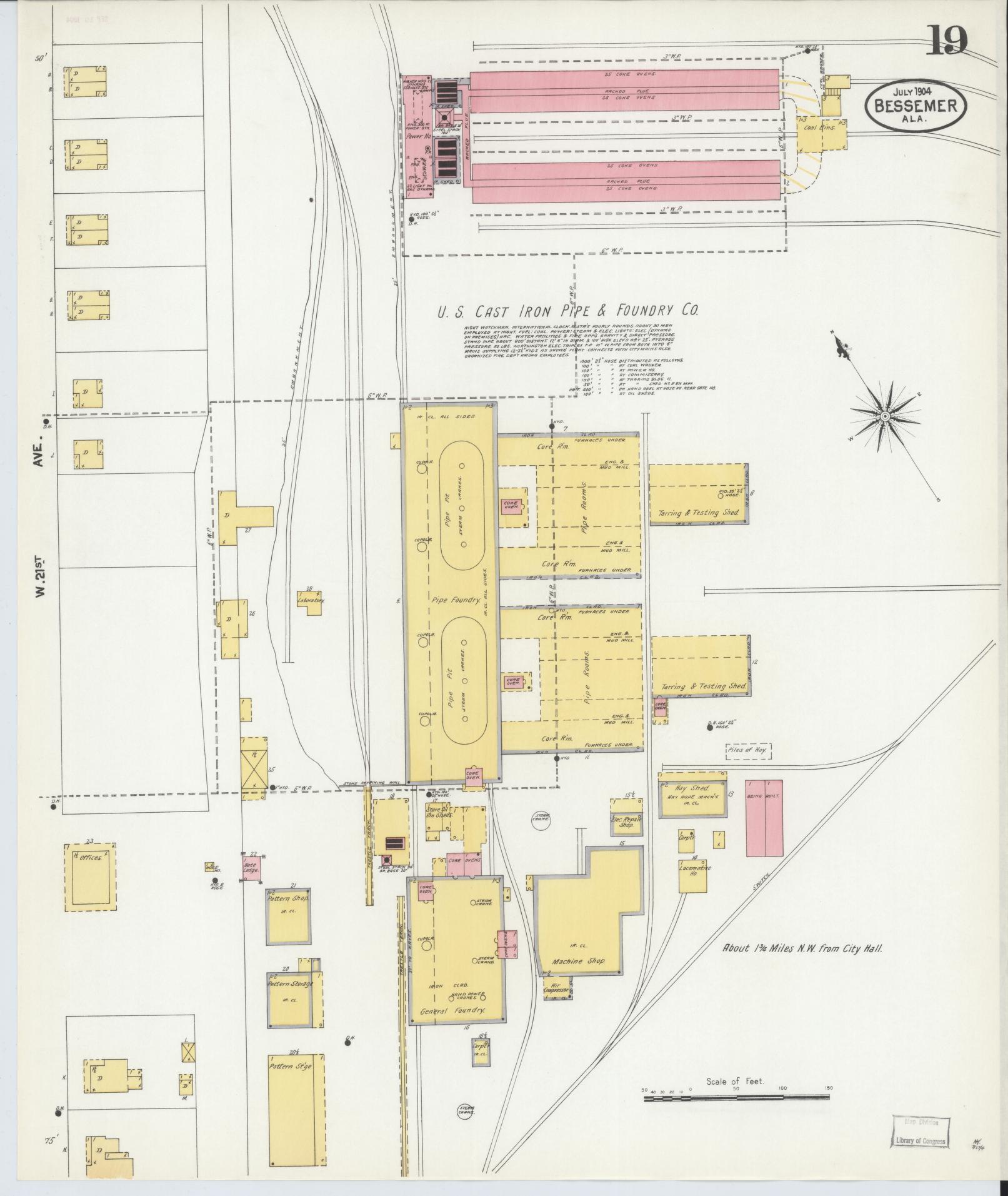 Sanborn Fire Insurance Map from Bessemer, Jefferson County, Alabama (1904), Sheet #0019 - Complete Map Set gallery image, historic Sanborn map, vintage wall art, Alabama Alabama