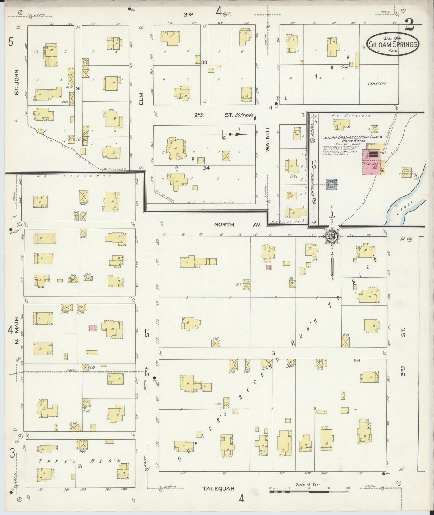 Sanborn Fire Insurance Map from Siloam Springs, Benton County, Arkansas (1914), Sheet #0002 - Complete Map Set gallery image, historic Sanborn map, vintage wall art, Arkansas Arkansas