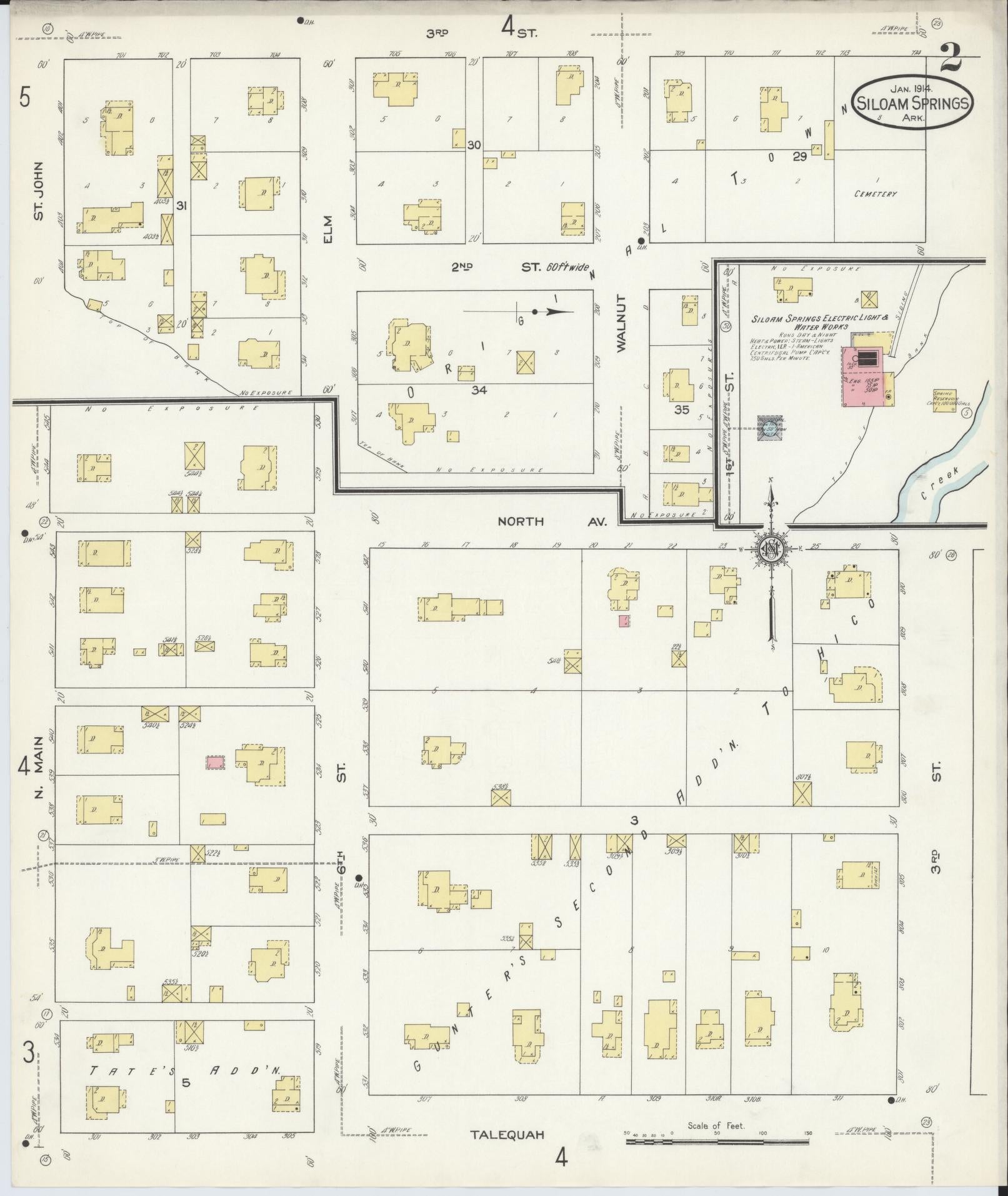 Sanborn Fire Insurance Map from Siloam Springs, Benton County, Arkansas (1914), Sheet #0002 - Complete Map Set gallery image, historic Sanborn map, vintage wall art, Arkansas Arkansas