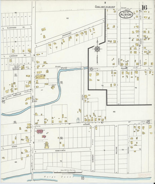 Sanborn Fire Insurance Map from Albion, Orleans County, New York (1917), Sheet #0016 - Historic Sanborn Fire Insurance Map Print, vintage old map wall art, antique decor, genealogy gift, New York New York map