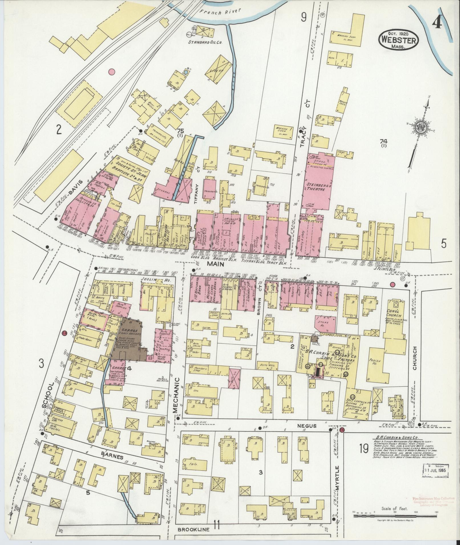 Sanborn Fire Insurance Map from Webster, Worcester County, Massachusetts (1920), Sheet #0004 - Complete Map Set gallery image, historic Sanborn map, vintage wall art, Massachusetts Massachusetts