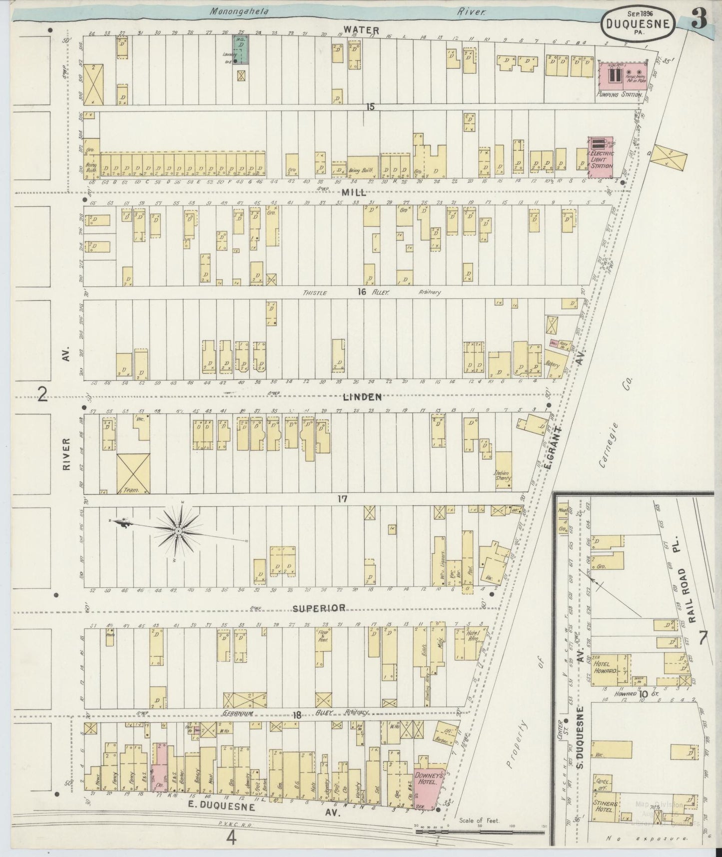 Sanborn Fire Insurance Map from Duquesne, Allegheny County, Pennsylvania (1896), Sheet #0003 - Historic Sanborn Fire Insurance Map Print, vintage old map wall art, antique decor, genealogy gift, Pennsylvania Pennsylvania map