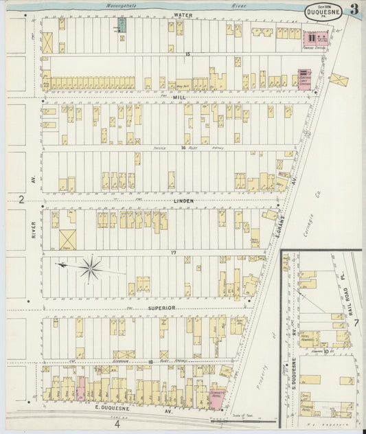 Sanborn Fire Insurance Map from Duquesne, Allegheny County, Pennsylvania (1896), Sheet #0003 - Historic Sanborn Fire Insurance Map Print, vintage old map wall art, antique decor, genealogy gift, Pennsylvania Pennsylvania map