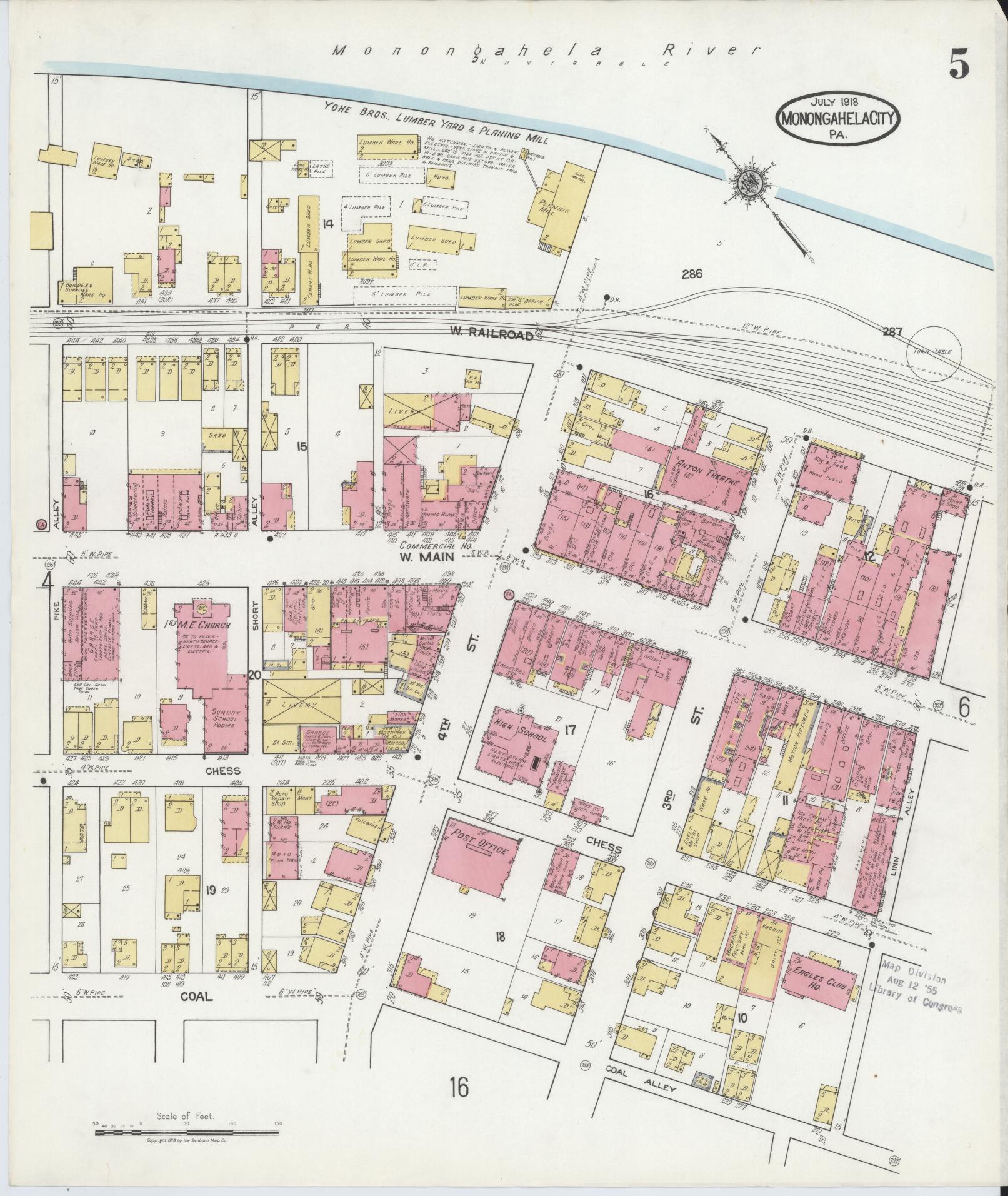 Sanborn Fire Insurance Map from Monongahela City, Washington County, Pennsylvania (1918), Sheet #0005 - Complete Map Set gallery image, historic Sanborn map, vintage wall art, Pennsylvania Pennsylvania