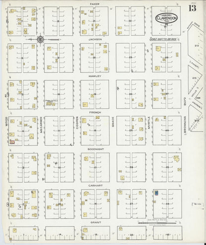 Sanborn Fire Insurance Map from Clarendon, Donley County, Texas (1921), Sheet #0013 - Historic Sanborn Fire Insurance Map Print, vintage old map wall art, antique decor, genealogy gift, Texas Texas map