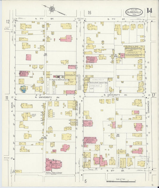 Sanborn Fire Insurance Map from Clarksville, Montgomery County, Tennessee (1913), Sheet #0014 - Historic Sanborn Fire Insurance Map Print, vintage old map wall art, antique decor, genealogy gift, Tennessee Tennessee map
