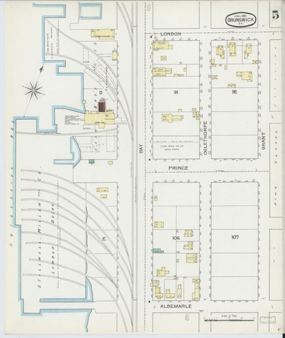 Sanborn Fire Insurance Map from Brunswick, Glynn County, Georgia (1893), Sheet #0005 - Complete Map Set gallery image, historic Sanborn map, vintage wall art, Georgia Georgia