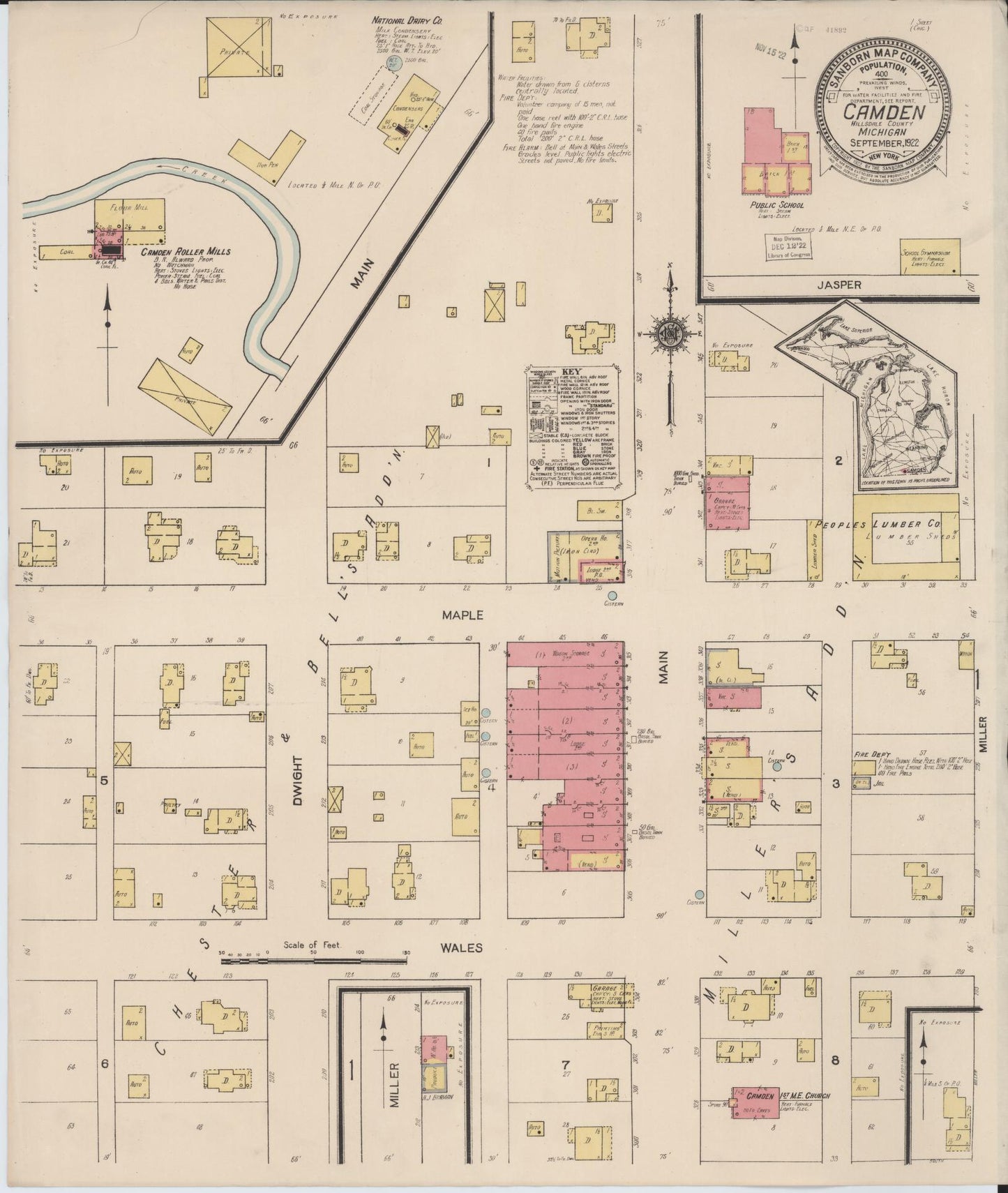 Sanborn Fire Insurance Map from Camden, Hillsdale County, Michigan (1922), Sheet #0001 - Historic Sanborn Fire Insurance Map Print, vintage old map wall art, antique decor, genealogy gift, Michigan Michigan map