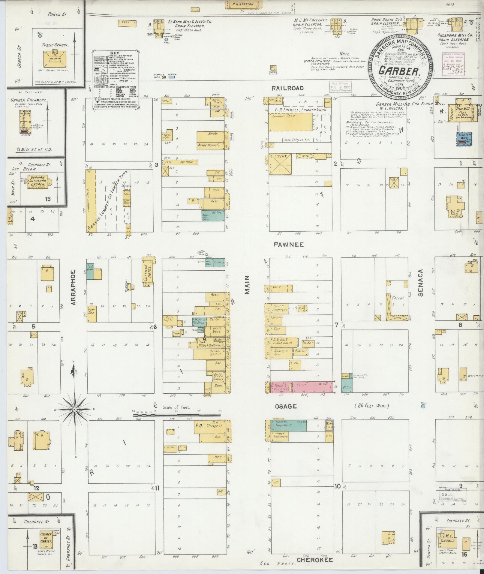 Sanborn Fire Insurance Map from Garber, Garfield County, Oklahoma (1905), Sheet #0001 - Historic Sanborn Fire Insurance Map Print, vintage old map wall art, antique decor, genealogy gift, Oklahoma Oklahoma map
