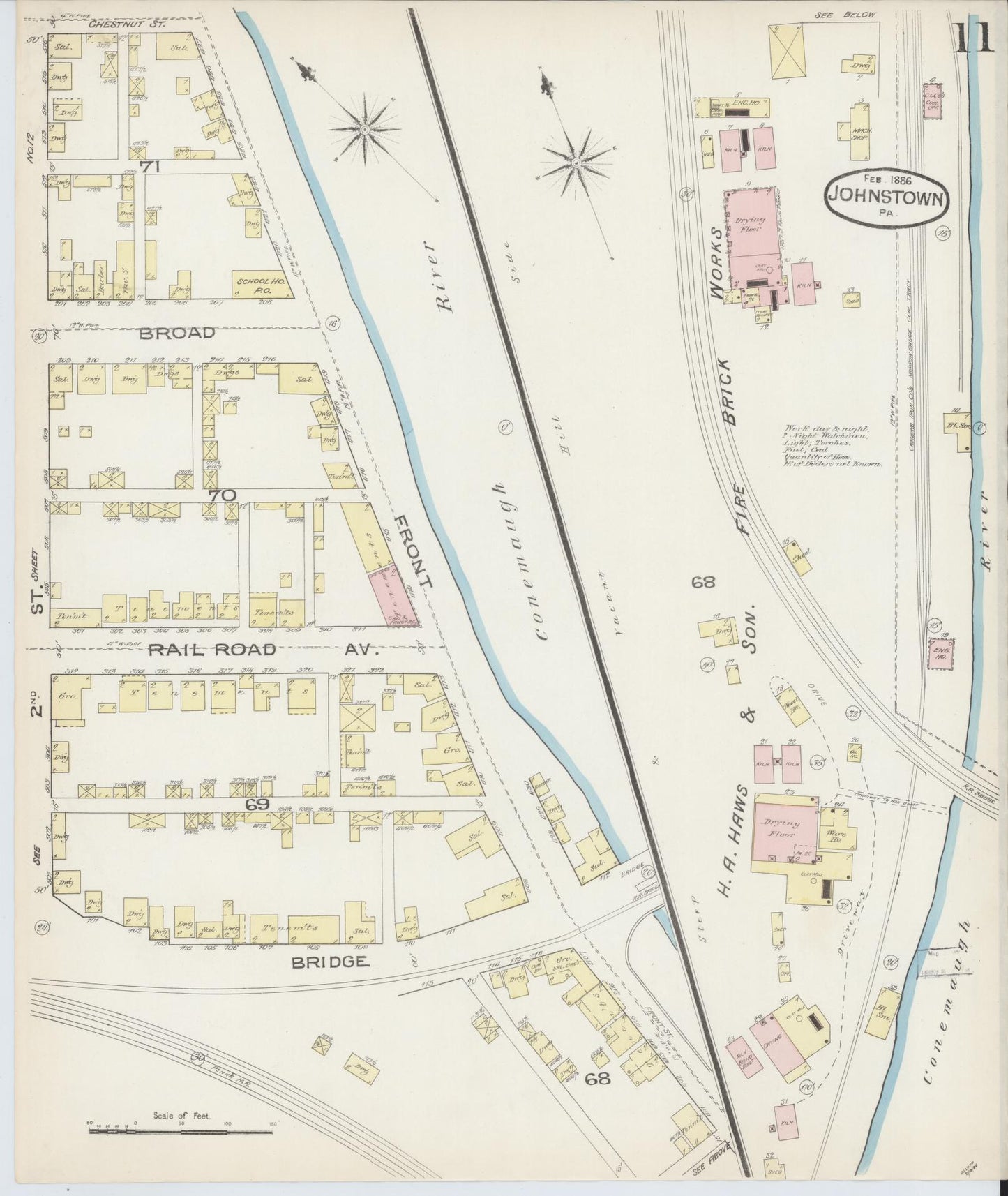 Sanborn Fire Insurance Map from Johnstown, Cambria County, Pennsylvania (1886), Sheet #0011 - Complete Map Set gallery image, historic Sanborn map, vintage wall art, Pennsylvania Pennsylvania