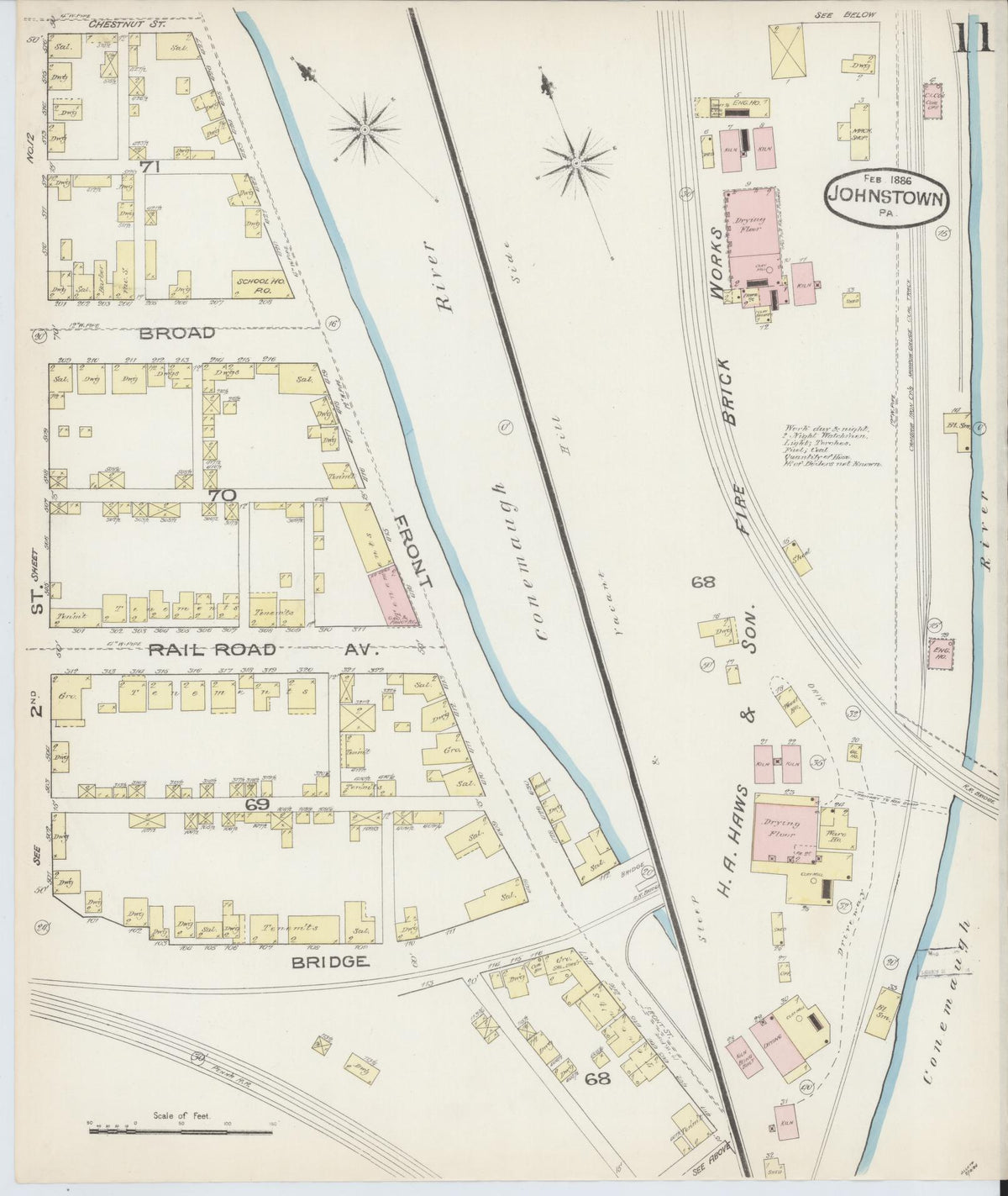 Sanborn Fire Insurance Map from Johnstown, Cambria County, Pennsylvania (1886), Sheet #0011 - Complete Map Set gallery image, historic Sanborn map, vintage wall art, Pennsylvania Pennsylvania