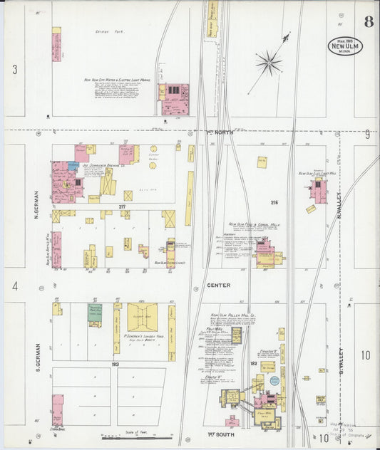 Sanborn Fire Insurance Map from New Ulm, Brown County, Minnesota (1905), Sheet #0008 - Historic Sanborn Fire Insurance Map Print, vintage old map wall art, antique decor, genealogy gift, Minnesota Minnesota map