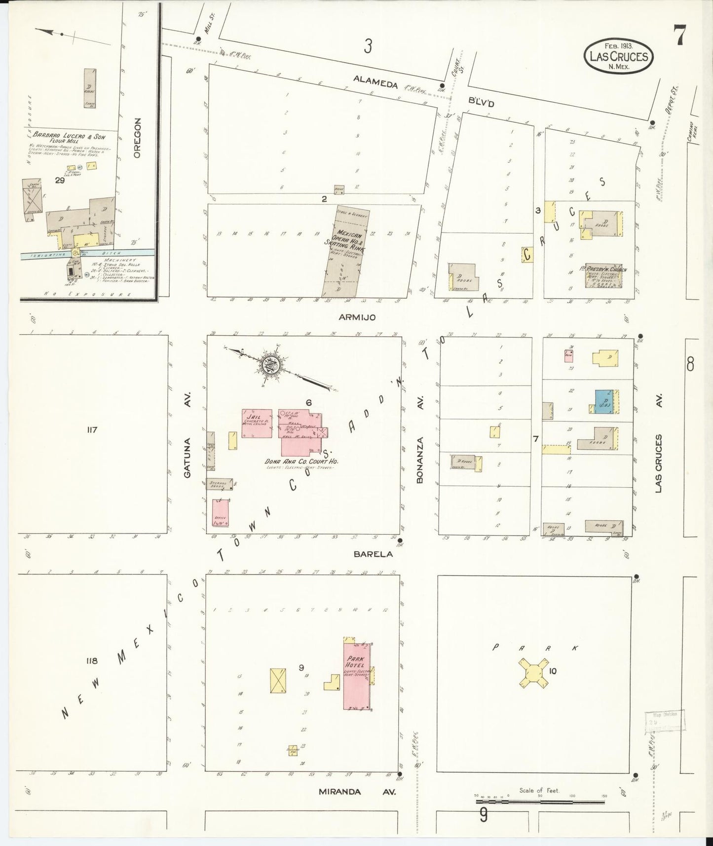 Sanborn Fire Insurance Map from Las Cruces, Dona Ana County, New Mexico (1913), Sheet #0007 - Complete Map Set gallery image, historic Sanborn map, vintage wall art, New Mexico New Mexico