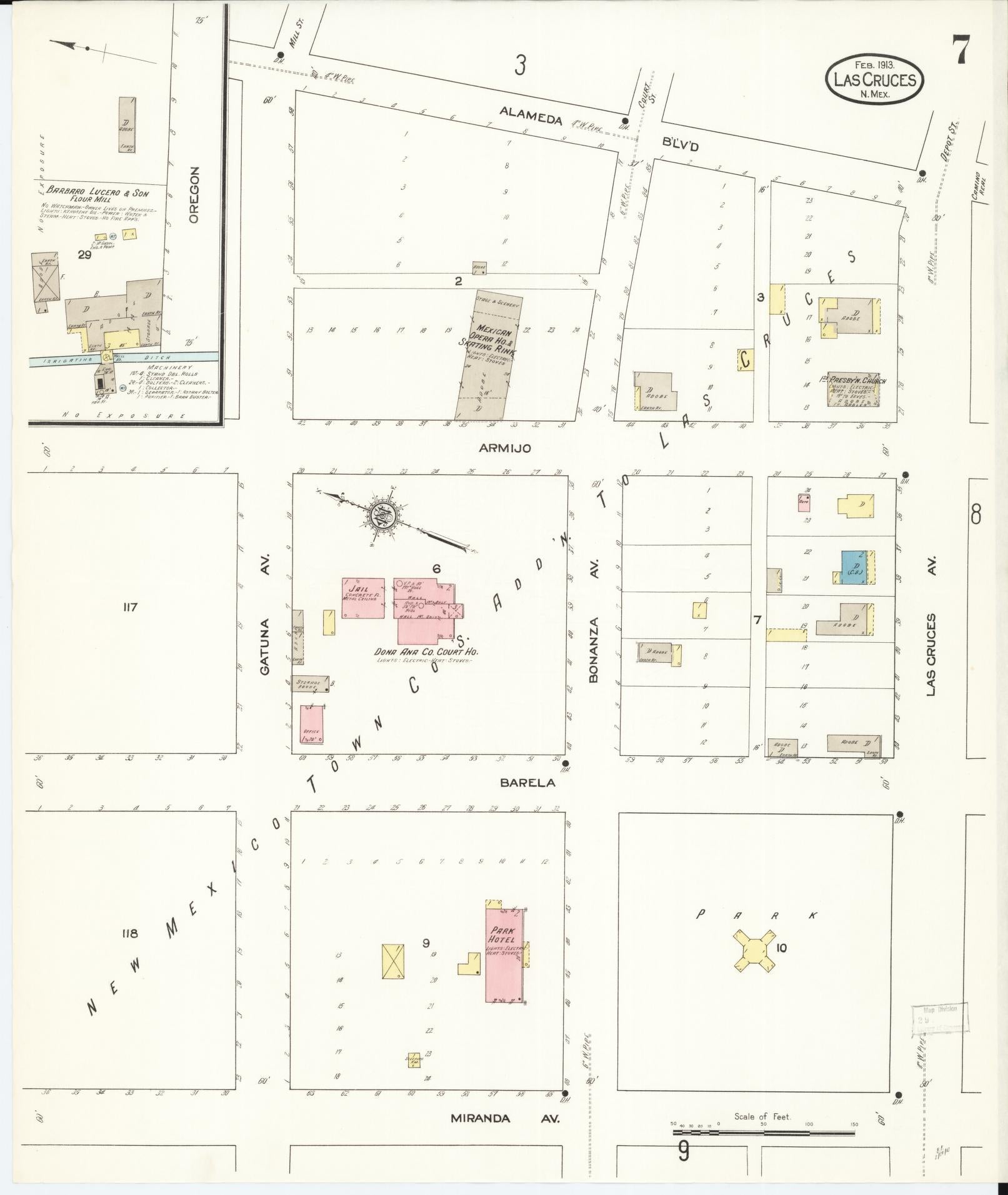 Sanborn Fire Insurance Map from Las Cruces, Dona Ana County, New Mexico (1913), Sheet #0007 - Complete Map Set gallery image, historic Sanborn map, vintage wall art, New Mexico New Mexico