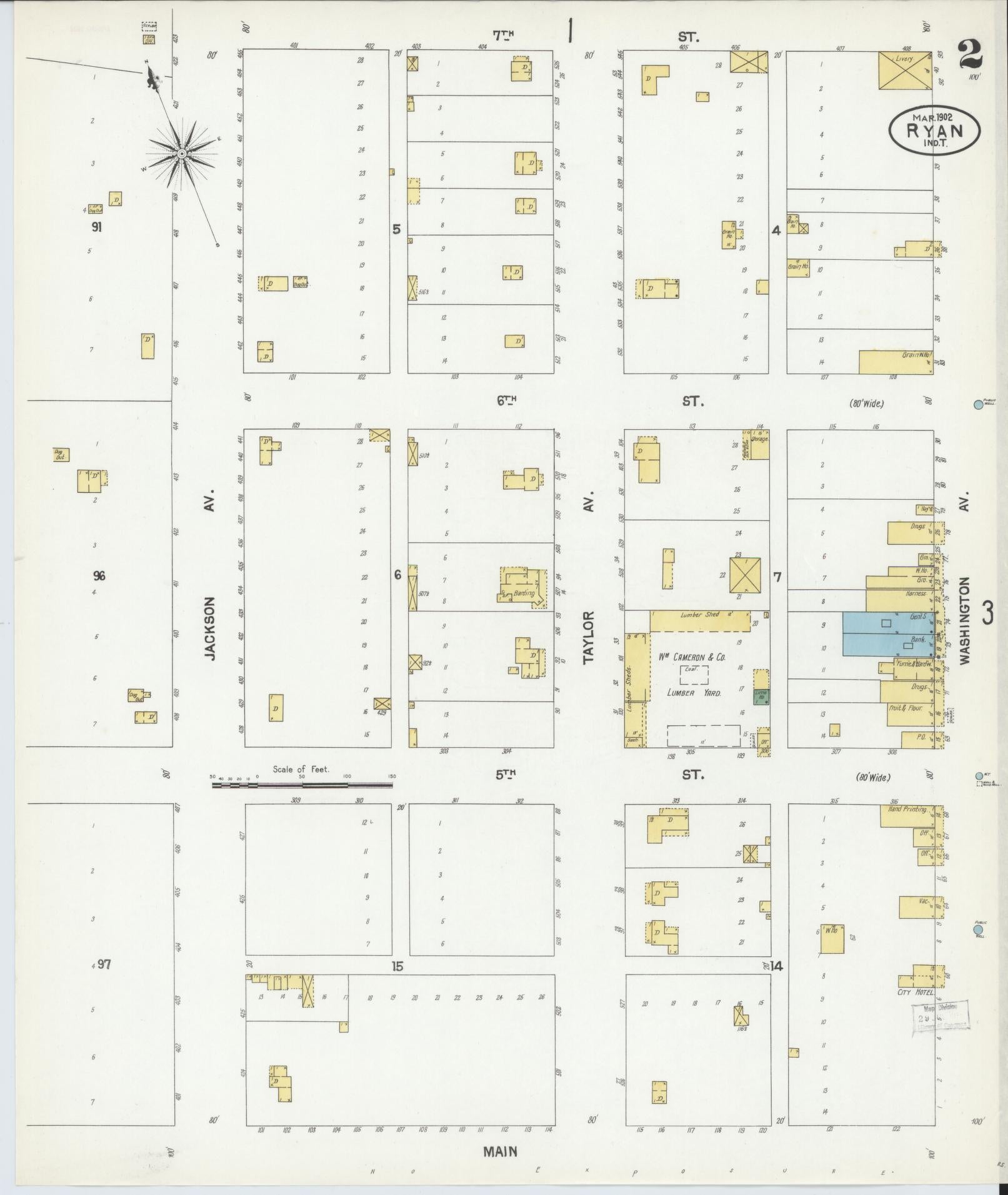 Sanborn Fire Insurance Map from Ryan, Jefferson County, Oklahoma (1902), Sheet #0002 - Historic Sanborn Fire Insurance Map Print, vintage old map wall art, antique decor, genealogy gift, Oklahoma Oklahoma map