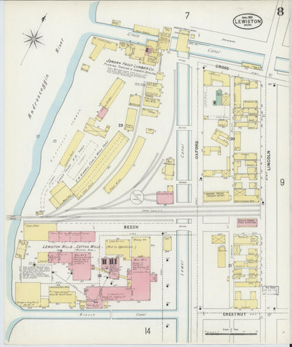 Sanborn Fire Insurance Map from Lewiston, Androscoggin County, Maine (1897), Sheet #0008 - Complete Map Set gallery image, historic Sanborn map, vintage wall art, Maine Maine