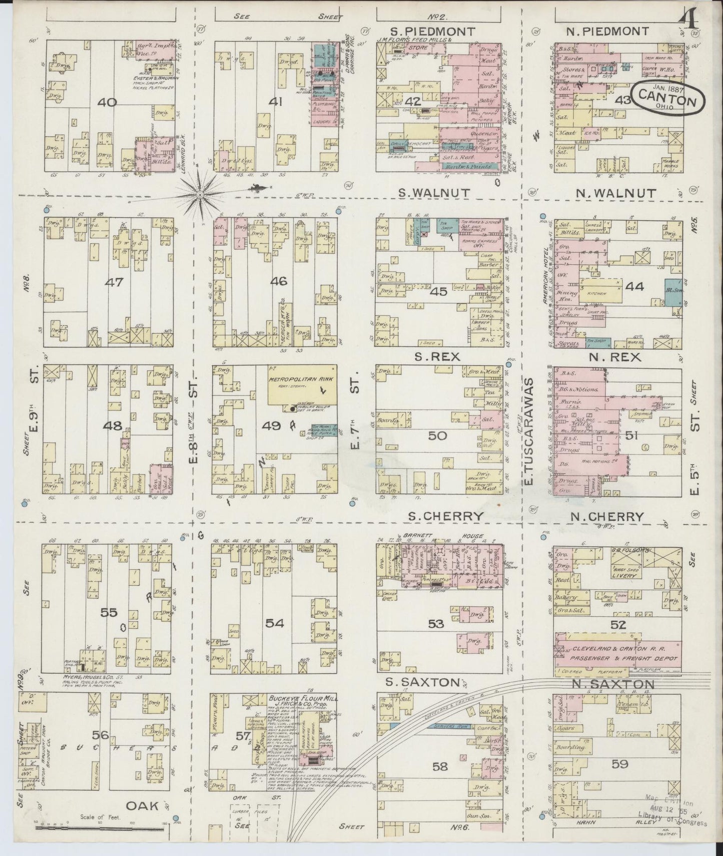 Sanborn Fire Insurance Map from Canton, Stark County, Ohio (1887), Sheet #0004 - Complete Map Set gallery image, historic Sanborn map, vintage wall art, Ohio Ohio