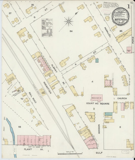 Sanborn Fire Insurance Map from Waycross, Ware County, Georgia (1892), Sheet #0001 - Complete Map Set gallery image, historic Sanborn map, vintage wall art, Georgia Georgia