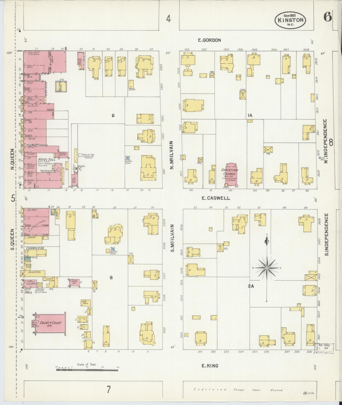 Sanborn Fire Insurance Map from Kinston, Lenoir County, North Carolina (1901), Sheet #0006 - Complete Map Set gallery image, historic Sanborn map, vintage wall art, North Carolina North Carolina