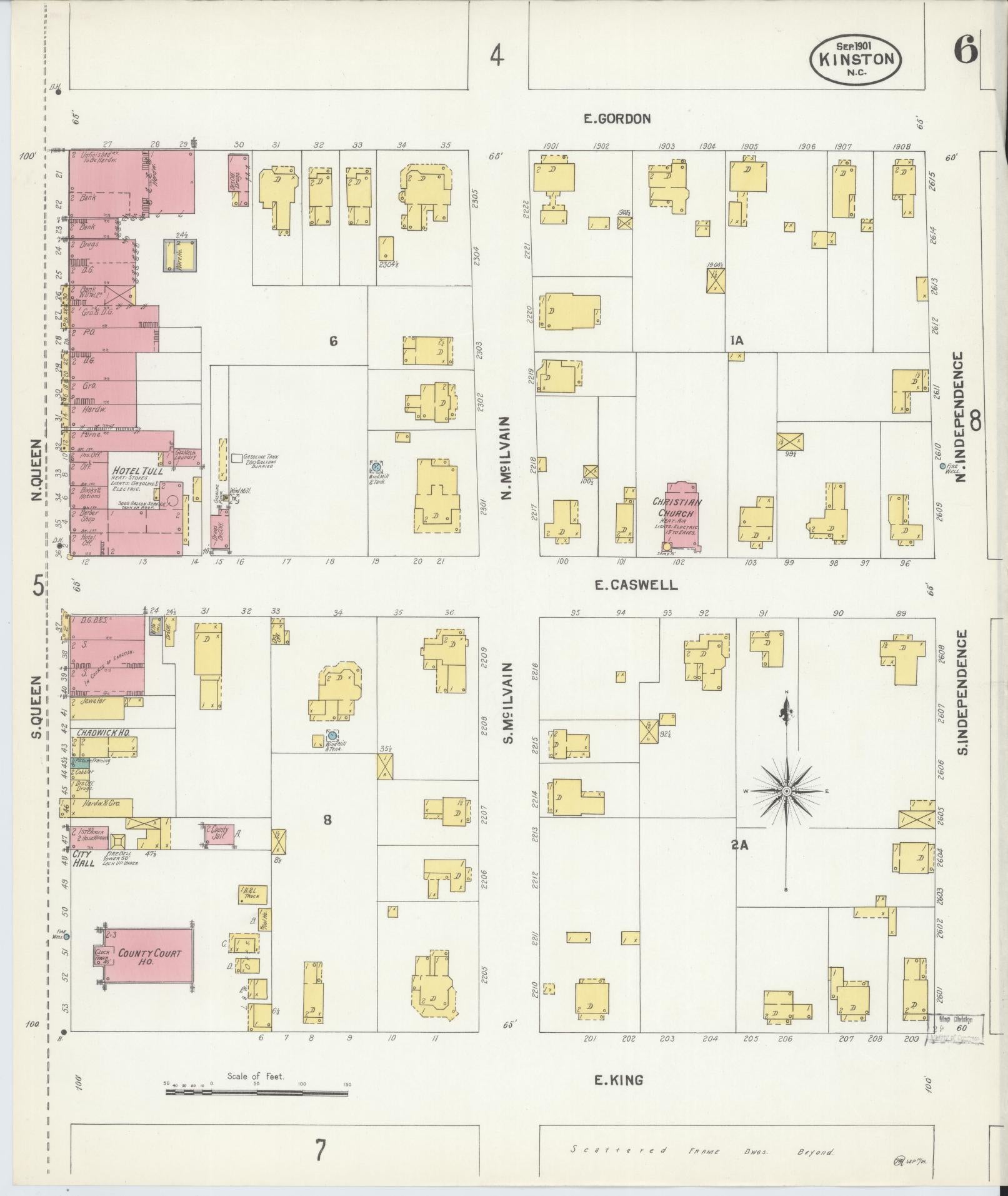 Sanborn Fire Insurance Map from Kinston, Lenoir County, North Carolina (1901), Sheet #0006 - Complete Map Set gallery image, historic Sanborn map, vintage wall art, North Carolina North Carolina