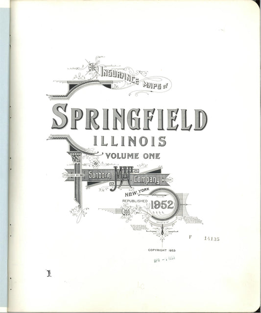 Sanborn Fire Insurance Map from Springfield, Sangamon County, Illinois (1952), Sheet #0001 - Historic Sanborn Fire Insurance Map Print, vintage old map wall art, antique decor, genealogy gift, Illinois Illinois map