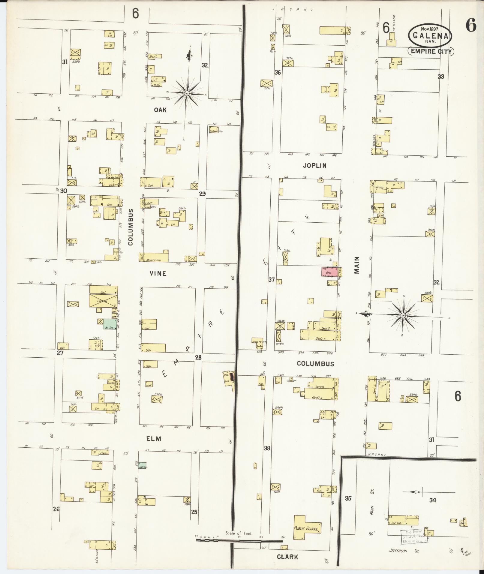 Sanborn Fire Insurance Map from Galena, Cherokee County, Kansas (1897), Sheet #0006 - Historic Sanborn Fire Insurance Map Print, vintage old map wall art, antique decor, genealogy gift, Kansas Kansas map
