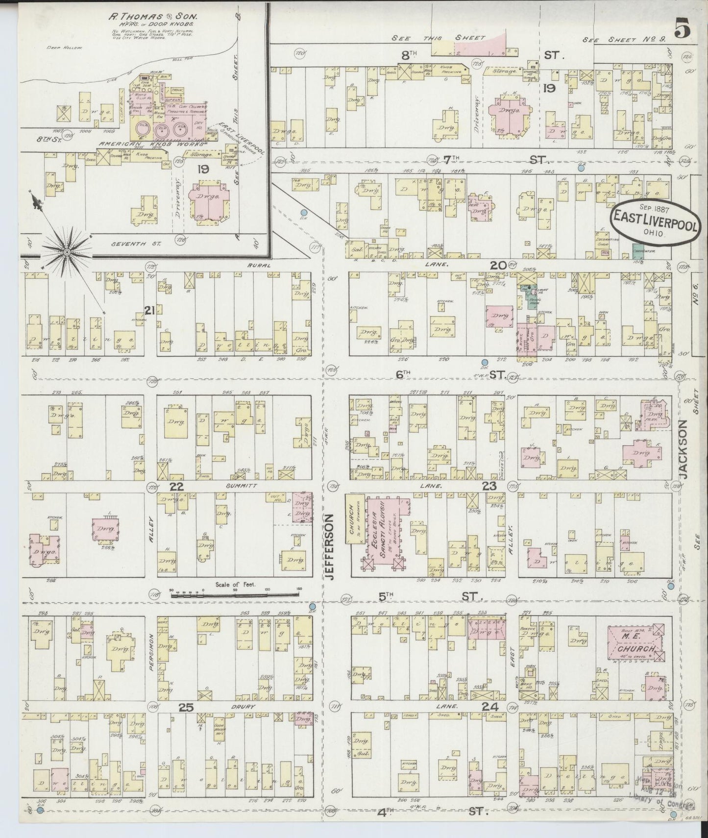 Sanborn Fire Insurance Map from East Liverpool, Columbiana County, Ohio (1887), Sheet #0005 - Historic Sanborn Fire Insurance Map Print, vintage old map wall art, antique decor, genealogy gift, Ohio Ohio map