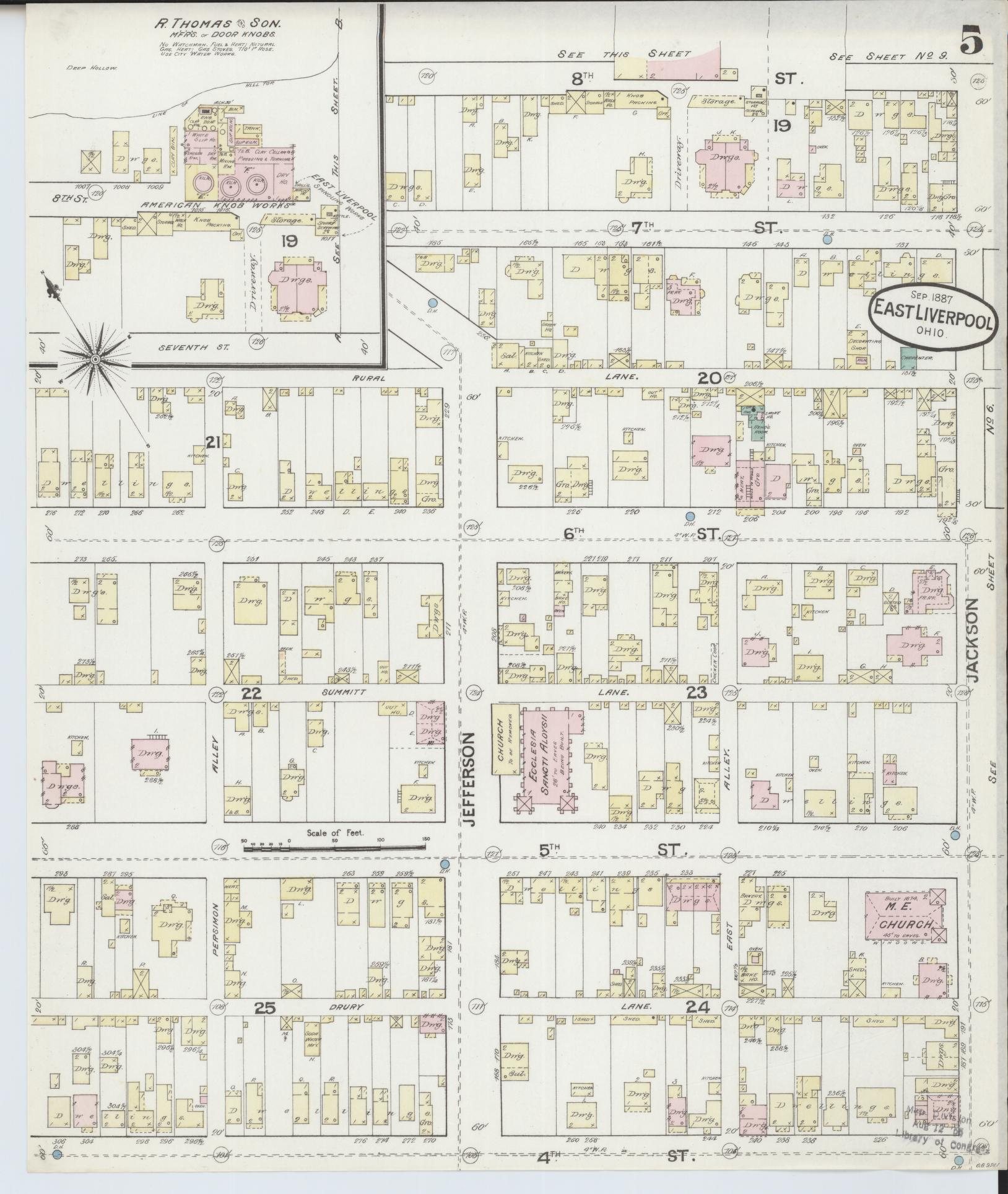 Sanborn Fire Insurance Map from East Liverpool, Columbiana County, Ohio (1887), Sheet #0005 - Historic Sanborn Fire Insurance Map Print, vintage old map wall art, antique decor, genealogy gift, Ohio Ohio map