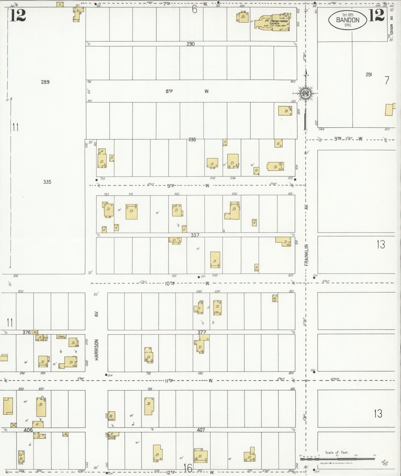 Sanborn Fire Insurance Map from Bandon, Coos County, Oregon (1925), Sheet #0012 - Historic Sanborn Fire Insurance Map Print, vintage old map wall art, antique decor, genealogy gift, Oregon Oregon map