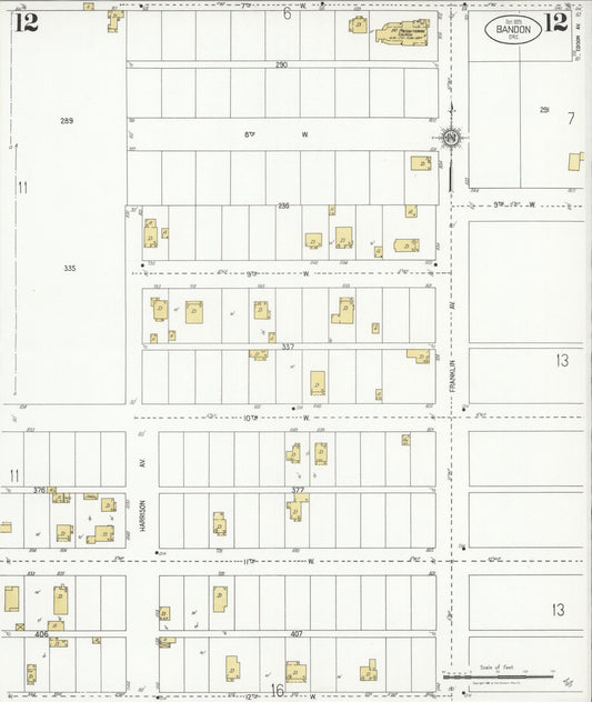 Sanborn Fire Insurance Map from Bandon, Coos County, Oregon (1925), Sheet #0012 - Historic Sanborn Fire Insurance Map Print, vintage old map wall art, antique decor, genealogy gift, Oregon Oregon map