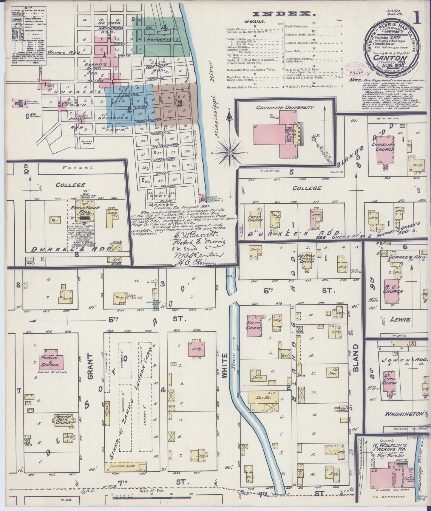 Sanborn Fire Insurance Map from Canton, Lewis County, Missouri (1890), Sheet #0001 - Historic Sanborn Fire Insurance Map Print, vintage old map wall art, antique decor, genealogy gift, Missouri Missouri map