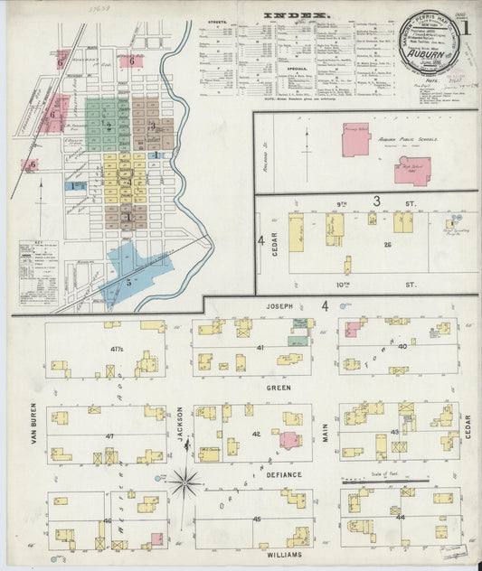 Sanborn Fire Insurance Map from Auburn, De Kalb County, Indiana (1896), Sheet #0001 - Complete Map Set gallery image, historic Sanborn map, vintage wall art, Indiana Indiana