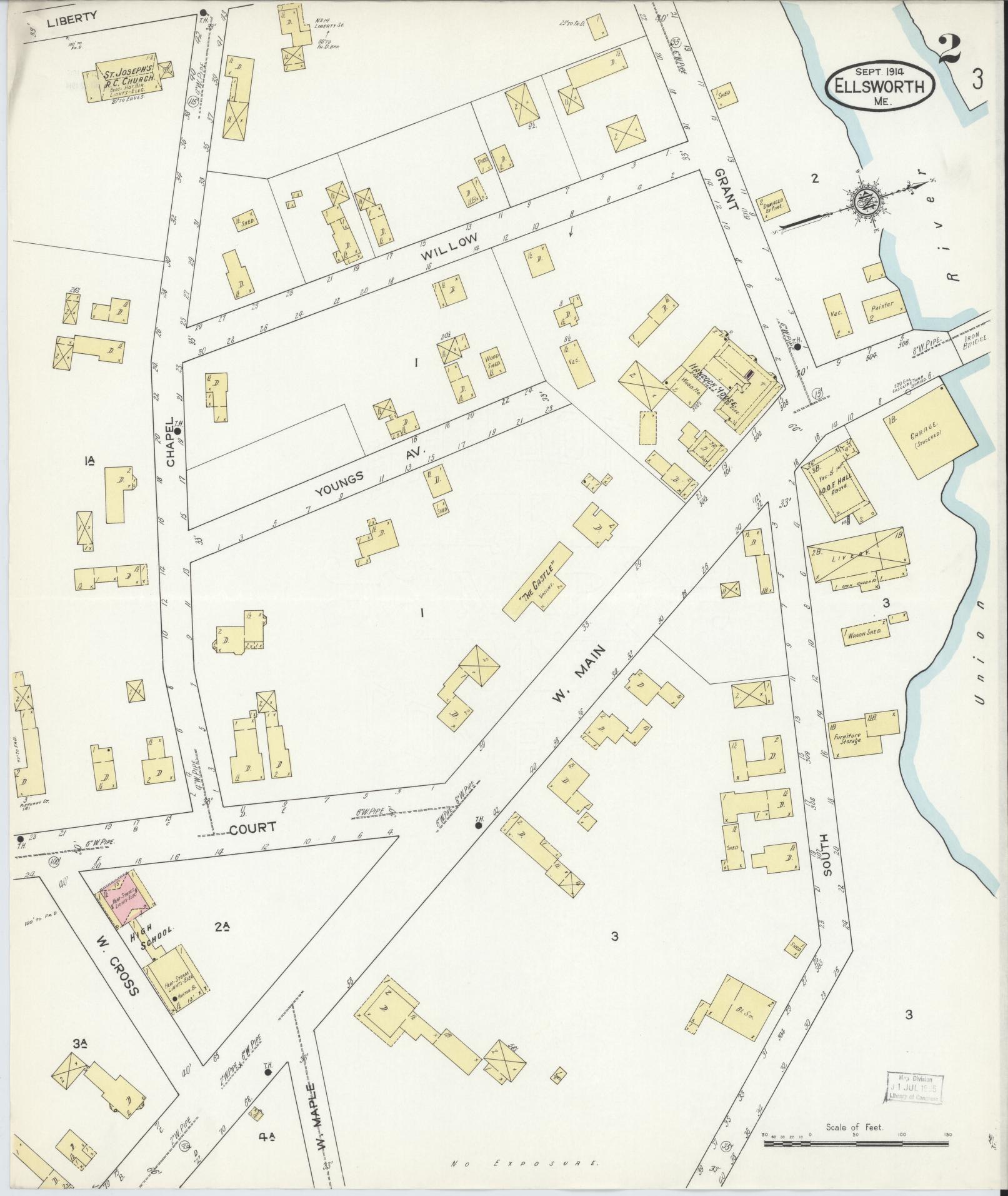 Sanborn Fire Insurance Map from Ellsworth, Hancock County, Maine (1914), Sheet #0002 - Historic Sanborn Fire Insurance Map Print, vintage old map wall art, antique decor, genealogy gift, Maine Maine map